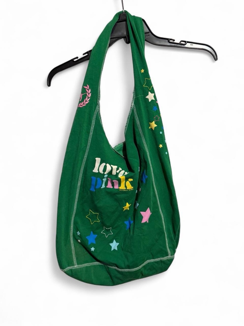 Y2K PINK Victoria's Secret Green Star-Print Shoulder Bag